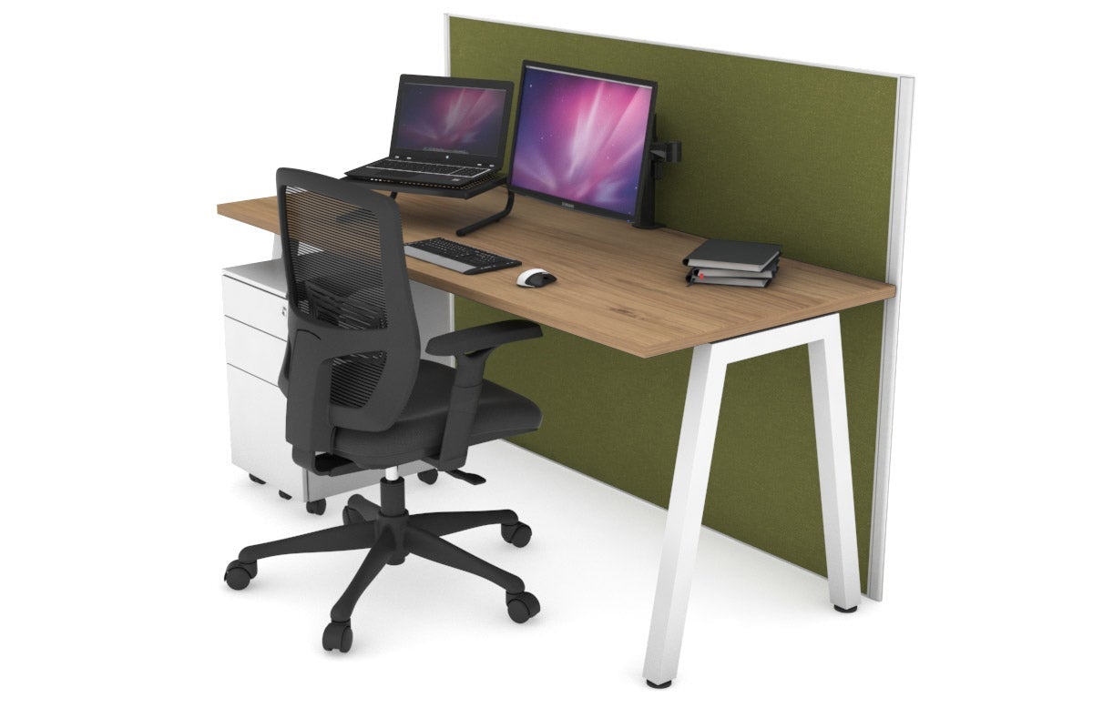 Horizon Quadro A Leg Office Desk [1600L x 700W] Jasonl white leg salvage oak green moss (1200H x 1600W)