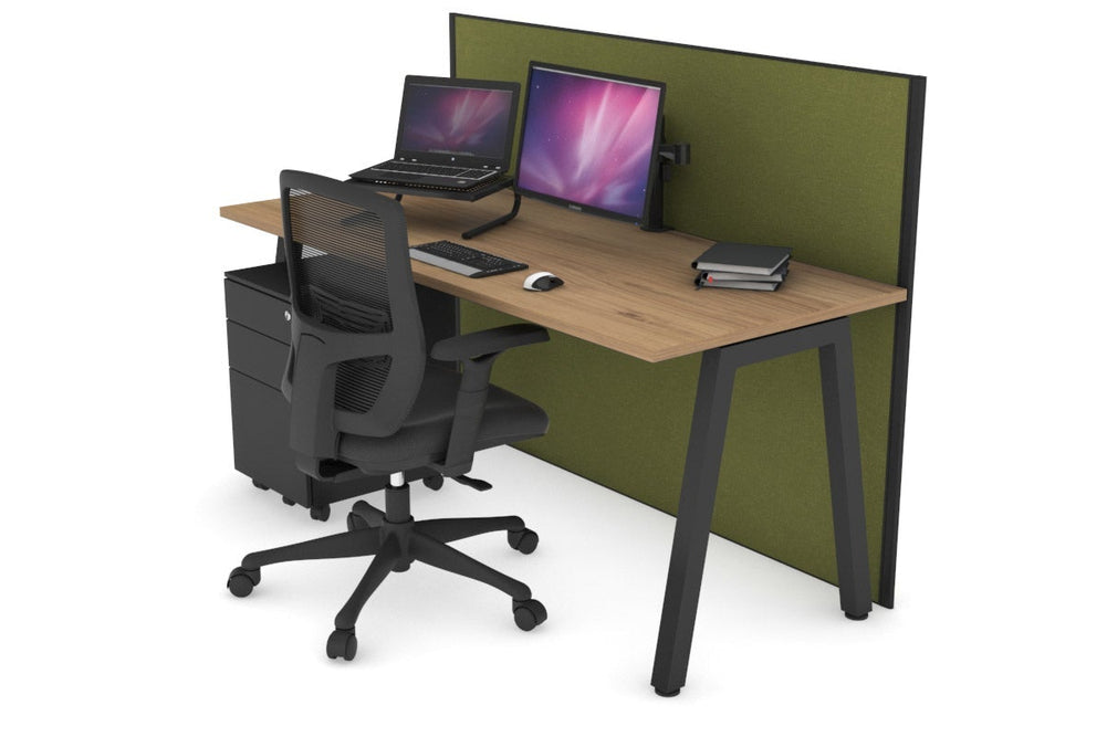 Horizon Quadro A Legs Office Desk [1600L x 700W]-black leg salvage oak green moss (1200H x 1600W)