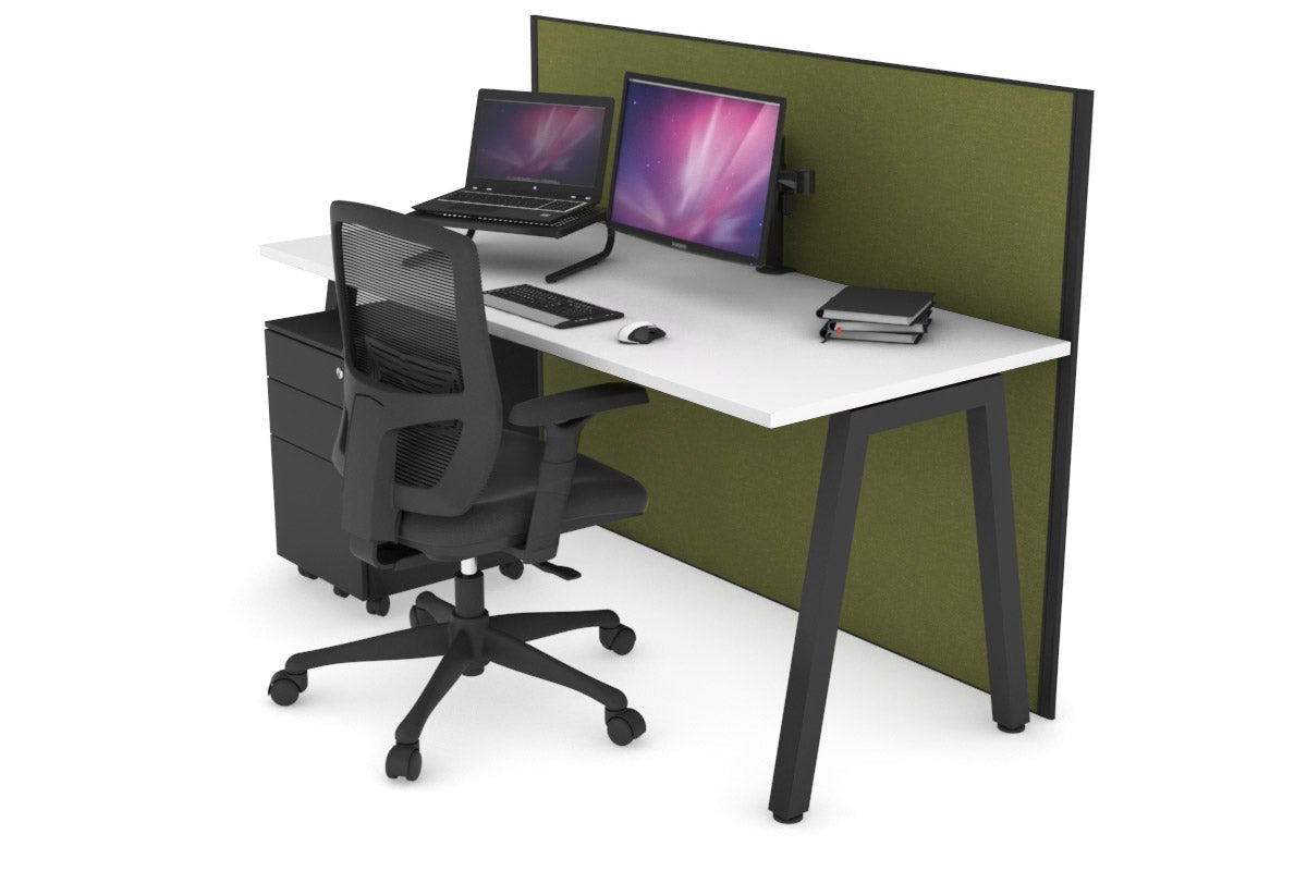 Horizon Quadro A Leg Office Desk [1600L x 700W] Jasonl black leg white green moss (1200H x 1600W)