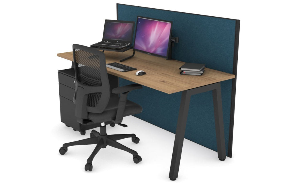 Horizon Quadro A Legs Office Desk [1600L x 700W]-black leg salvage oak deep blue (1200H x 1600W)