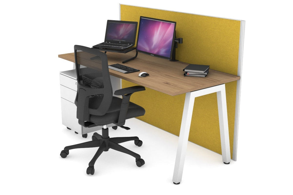 Horizon Quadro A Legs Office Desk [1600L x 700W]-white leg salvage oak mustard yellow (1200H x 1600W)