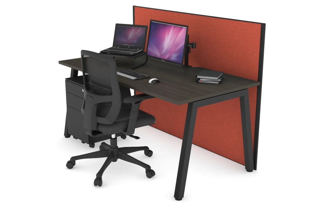 Horizon Quadro A Legs Office Desk [1600L x 800W with Cable Scallop]-black leg dark oak orange squash (1200H x 1600W)
