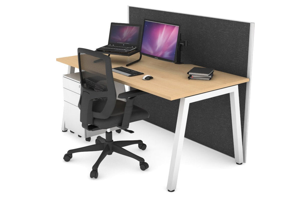 Horizon Quadro A Legs Office Desk [1600L x 800W with Cable Scallop]-white leg maple moody charcoal (1200H x 1600W)
