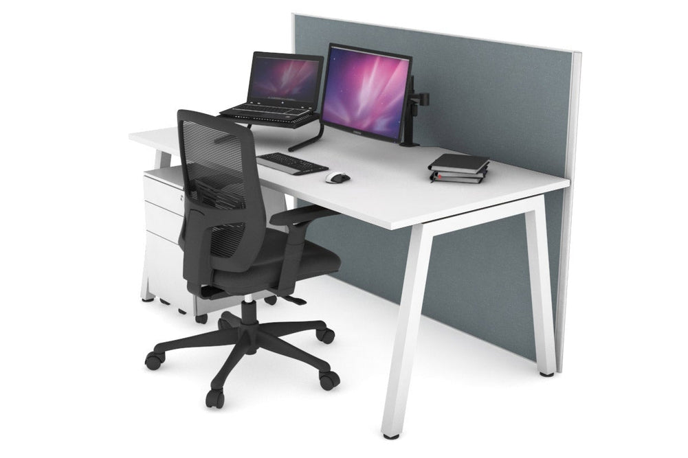 Horizon Quadro A Legs Office Desk [1600L x 800W with Cable Scallop]-white leg white cool grey (1200H x 1600W)