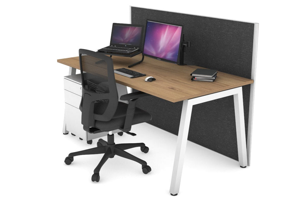 Horizon Quadro A Legs Office Desk [1600L x 800W with Cable Scallop]-white leg salvage oak moody charcoal (1200H x 1600W)
