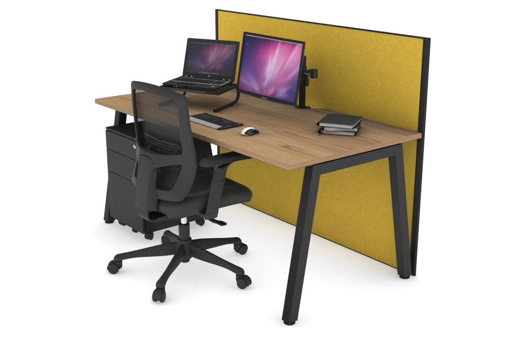 Horizon Quadro A Legs Office Desk [1600L x 800W with Cable Scallop]-black leg salvage oak mustard yellow (1200H x 1600W)