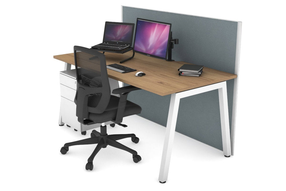 Horizon Quadro A Legs Office Desk [1600L x 800W with Cable Scallop]-white leg salvage oak cool grey (1200H x 1600W)