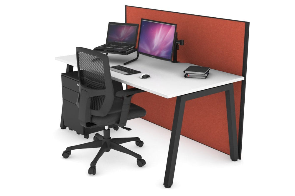 Horizon Quadro A Legs Office Desk [1600L x 800W with Cable Scallop]-black leg white orange squash (1200H x 1600W)