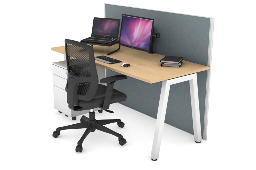 Horizon Quadro A Legs Office Desk [1800L x 700W]-white leg maple cool grey (1200H x 1800W)
