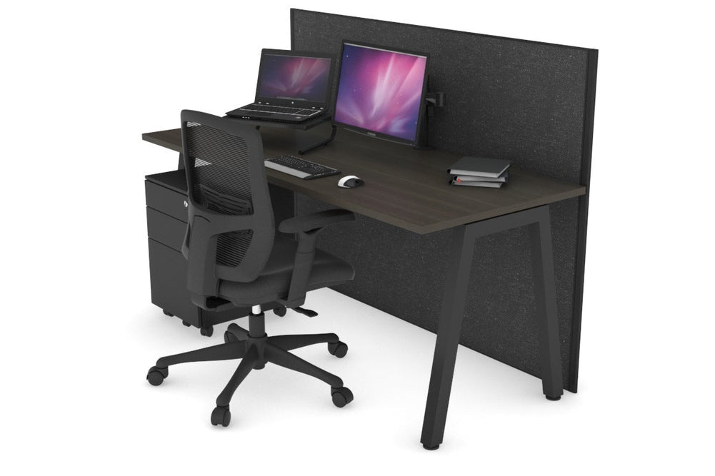 Horizon Quadro A Legs Office Desk [1800L x 700W]-black leg dark oak moody charcoal (1200H x 1800W)