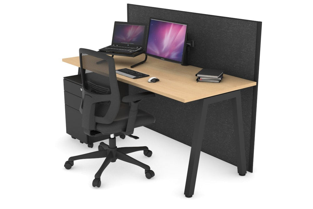 Horizon Quadro A Legs Office Desk [1800L x 700W]-black leg maple moody charcoal (1200H x 1800W)