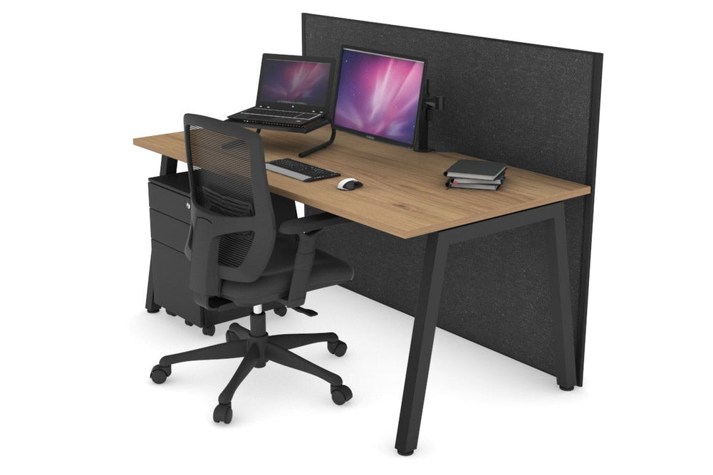 Horizon Quadro A Legs Office Desk [1800L x 800W with Cable Scallop]-black leg salvage oak moody charcoal (1200H x 1800W)