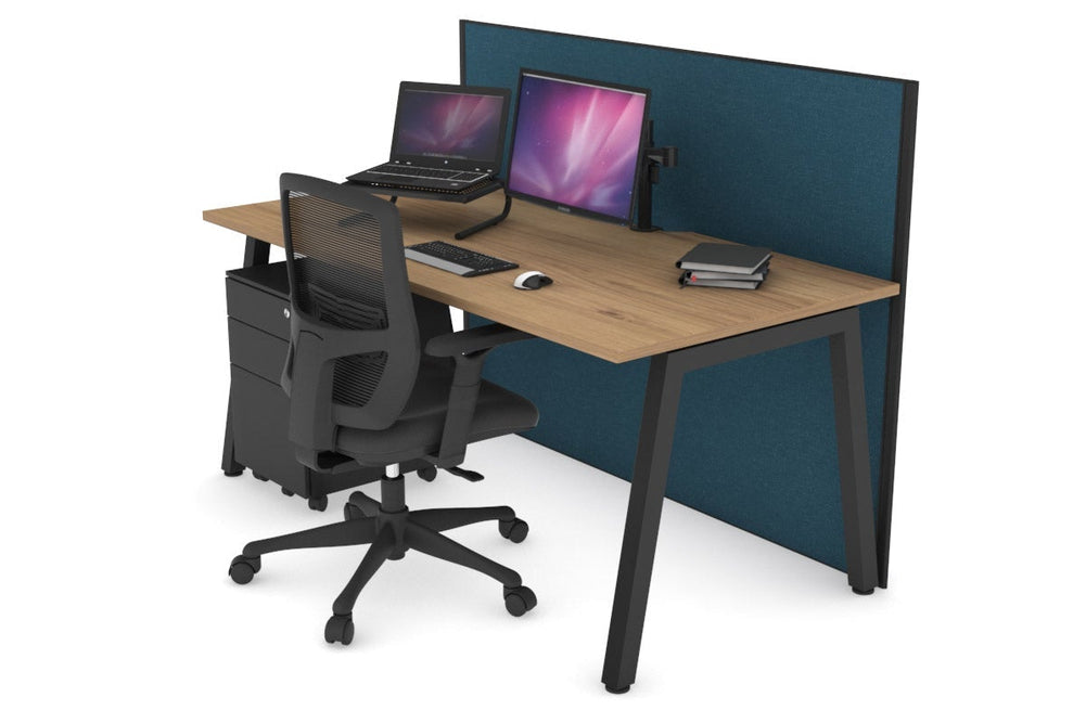 Horizon Quadro A Legs Office Desk [1800L x 800W with Cable Scallop]-black leg salvage oak deep blue (1200H x 1800W)