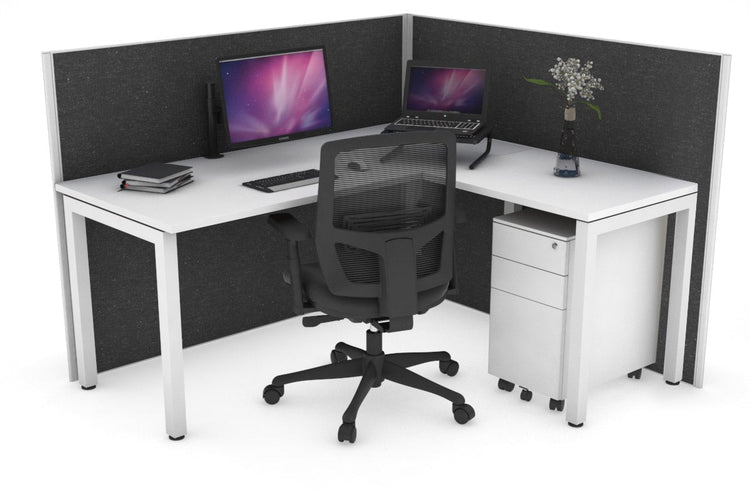 Horizon Quadro Square Leg L-Shaped Corner Office Desk [1400L x 1450W] Jasonl white leg white moody charcoal (1200H x 1400W x 1600W)