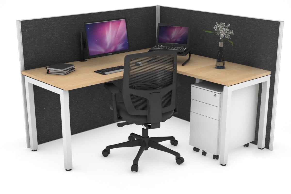 Horizon Quadro Square Leg L-Shaped Corner Office Desk [1400L x 1450W] Jasonl white leg maple moody charcoal (1200H x 1400W x 1600W)