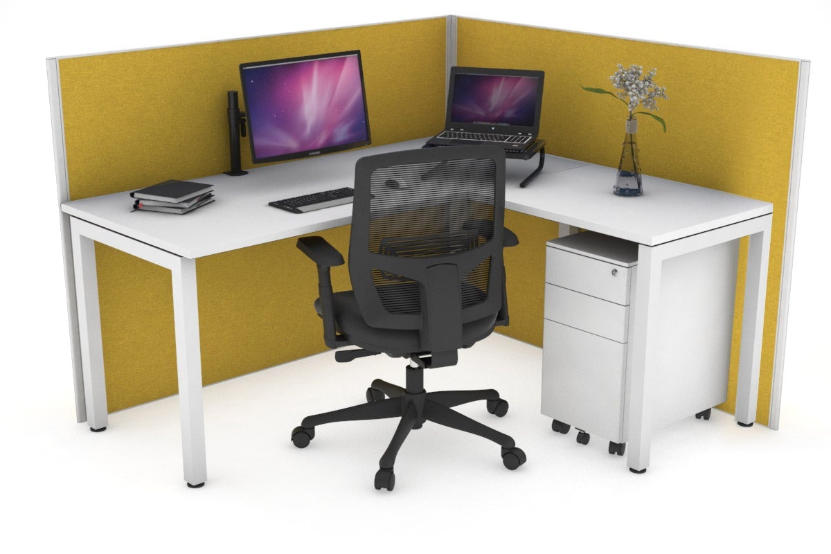Horizon Quadro Square Leg L-Shaped Corner Office Desk [1400L x 1450W] Jasonl white leg white mustard yellow (1200H x 1400W x 1600W)