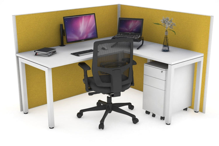 Horizon Quadro Square Leg L-Shaped Corner Office Desk [1400L x 1450W] Jasonl white leg white mustard yellow (1200H x 1400W x 1600W)