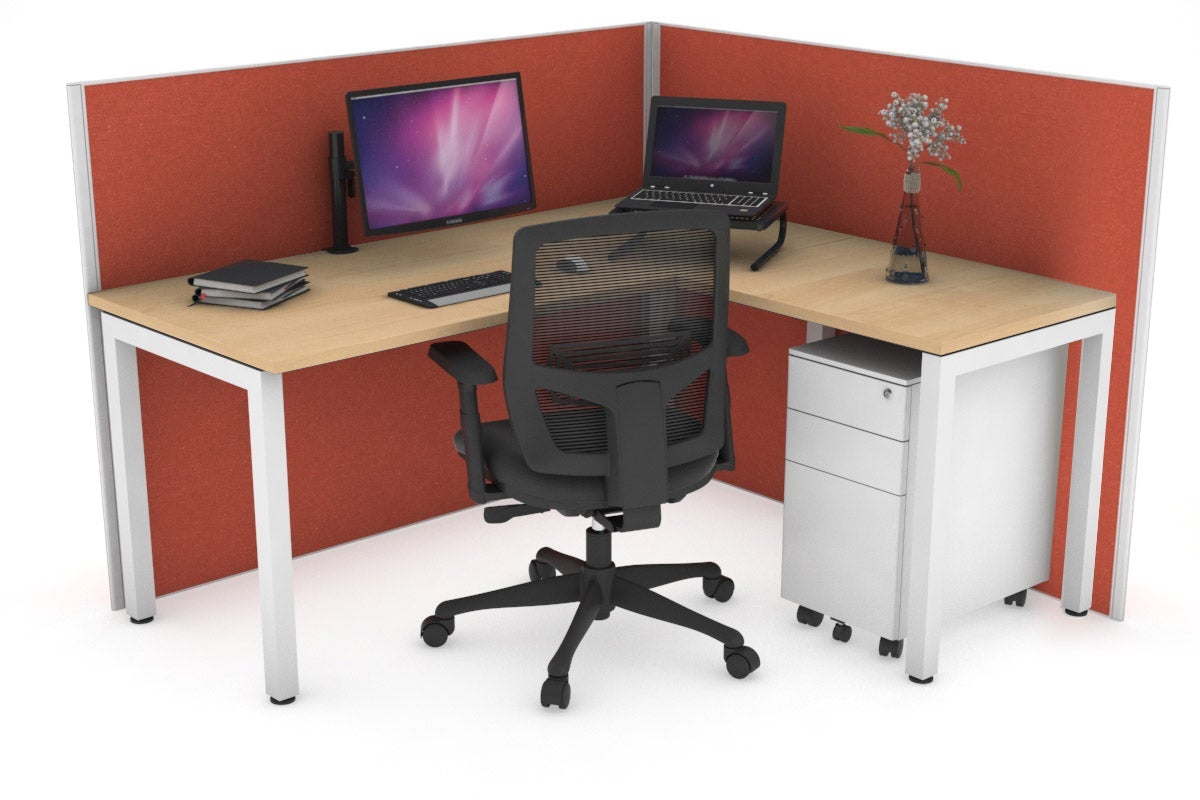 Horizon Quadro Square Leg L-Shaped Corner Office Desk [1400L x 1450W] Jasonl white leg maple orange squash (1200H x 1400W x 1600W)