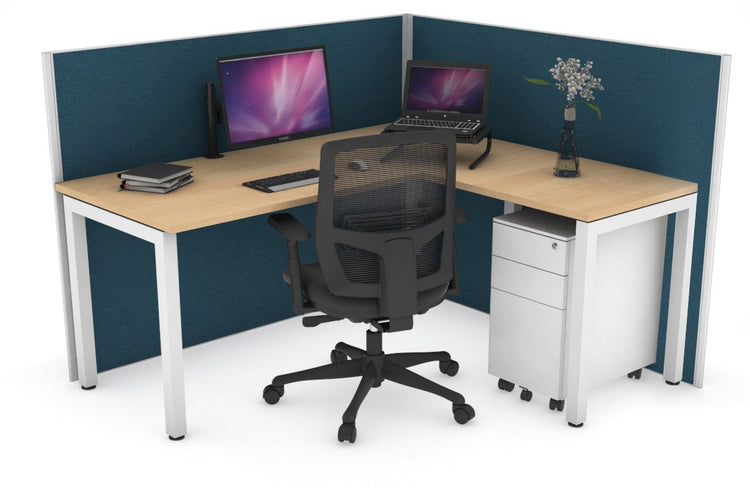 Horizon Quadro Square Leg L-Shaped Corner Office Desk [1400L x 1450W] Jasonl white leg maple deep blue (1200H x 1400W x 1600W)