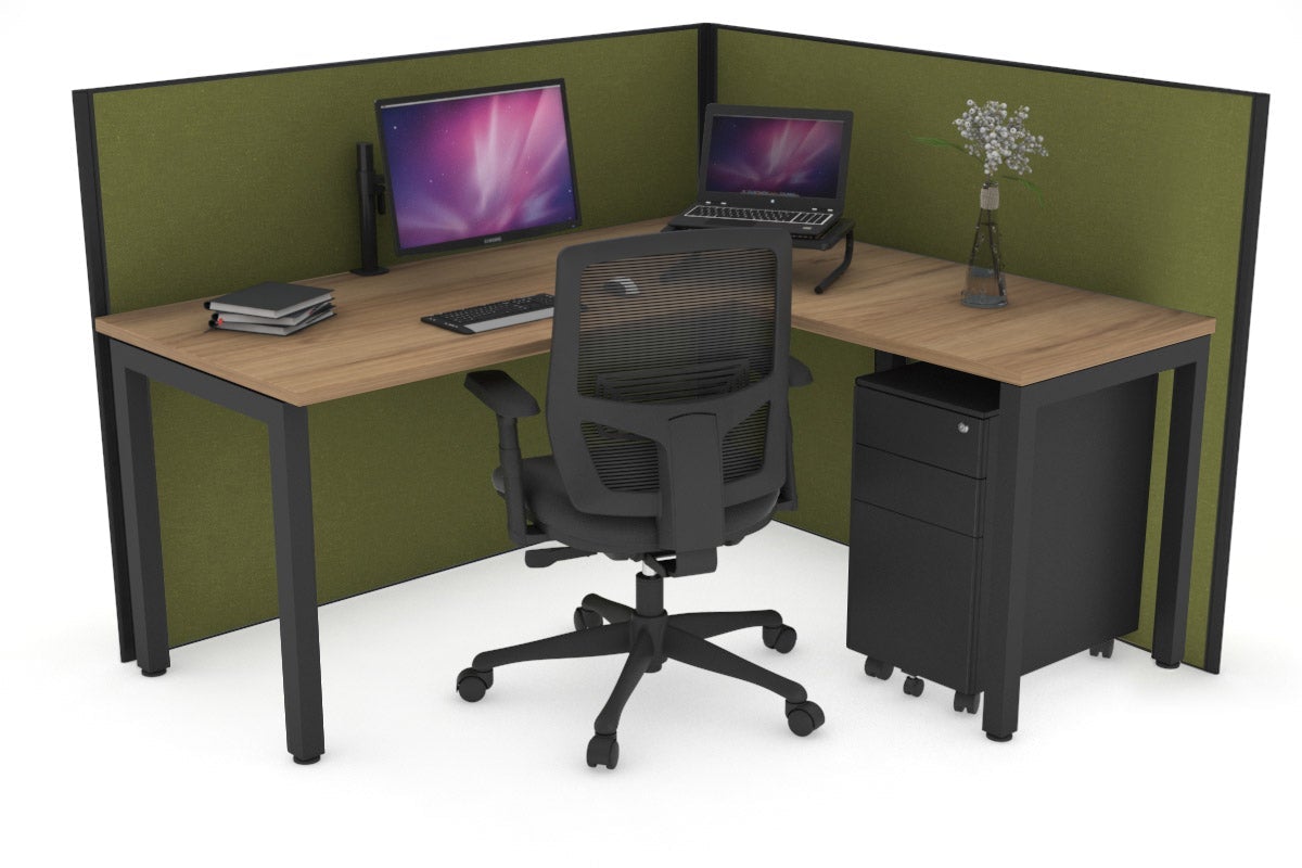 Horizon Quadro Square Leg L-Shaped Corner Office Desk [1400L x 1450W] Jasonl black leg salvage oak green moss (1200H x 1400W x 1600W)