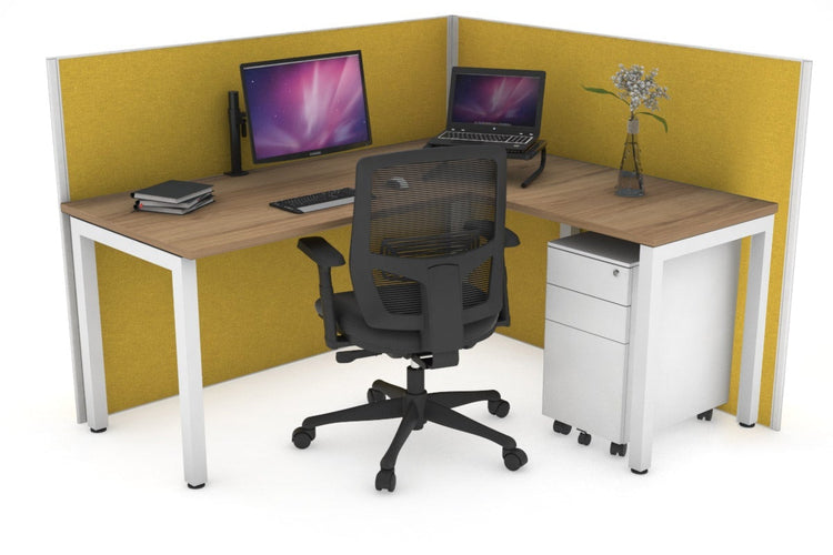 Horizon Quadro Square Leg L-Shaped Corner Office Desk [1400L x 1450W] Jasonl white leg salvage oak mustard yellow (1200H x 1400W x 1600W)