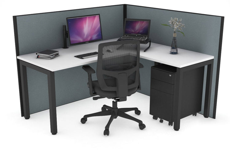 Horizon Quadro Square Leg L-Shaped Corner Office Desk [1400L x 1450W] Jasonl black leg white cool grey (1200H x 1400W x 1600W)