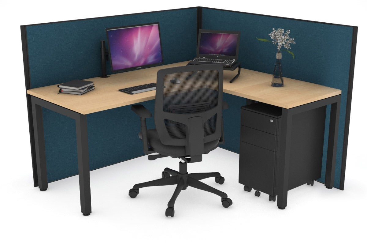 Horizon Quadro Square Leg L-Shaped Corner Office Desk [1400L x 1450W] Jasonl black leg maple deep blue (1200H x 1400W x 1600W)
