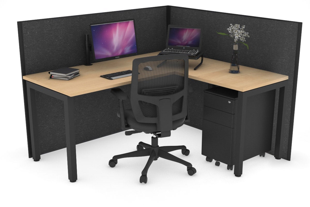 Horizon Quadro Square Leg L-Shaped Corner Office Desk [1400L x 1450W] Jasonl black leg maple moody charcoal (1200H x 1400W x 1600W)
