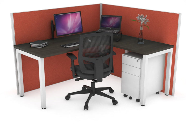 Horizon Quadro Square Leg L-Shaped Corner Office Desk [1400L x 1450W] Jasonl white leg dark oak orange squash (1200H x 1400W x 1600W)