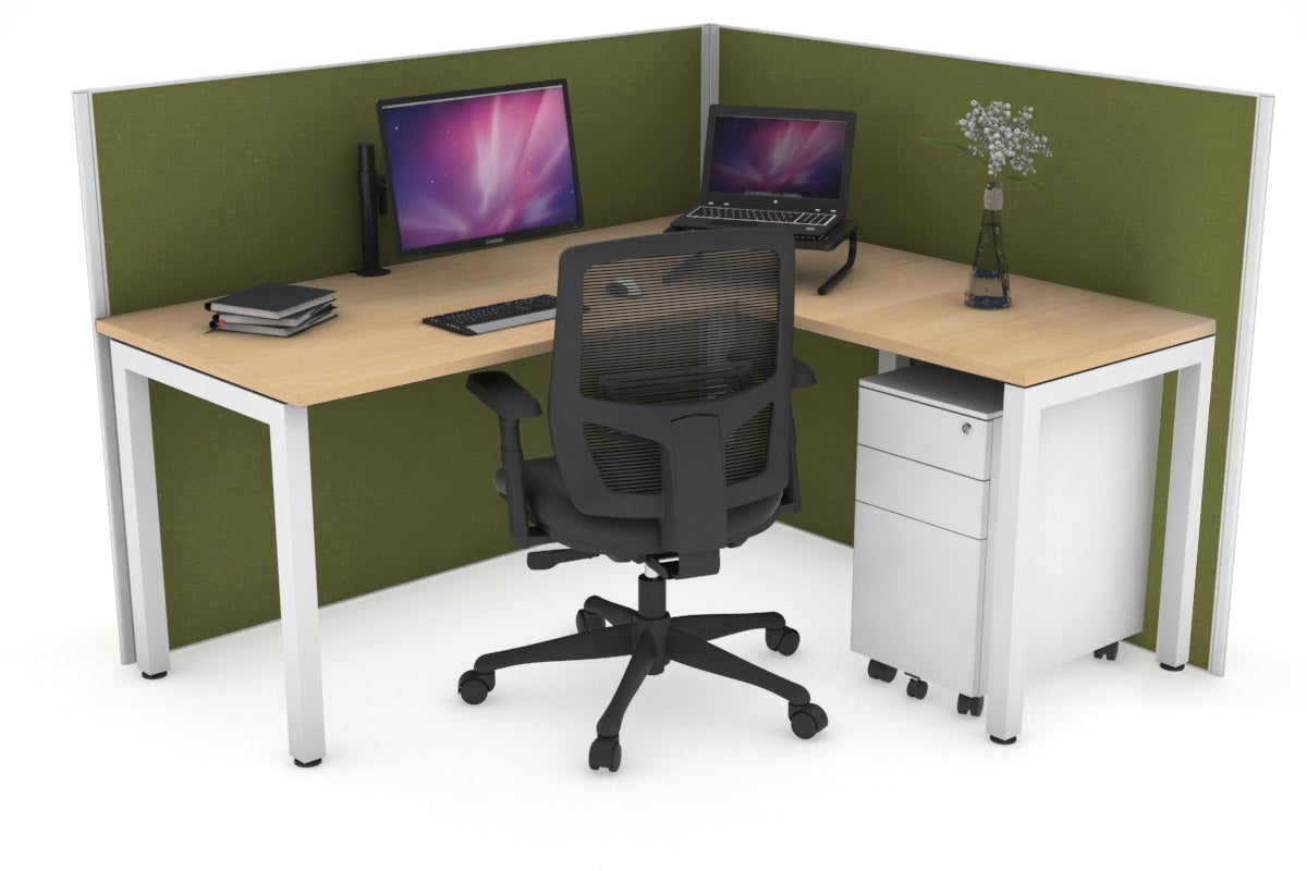 Horizon Quadro Square Leg L-Shaped Corner Office Desk [1400L x 1450W] Jasonl white leg maple green moss (1200H x 1400W x 1600W)