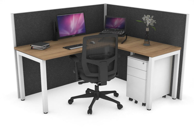 Horizon Quadro Square Leg L-Shaped Corner Office Desk [1400L x 1450W] Jasonl white leg salvage oak moody charcoal (1200H x 1400W x 1600W)