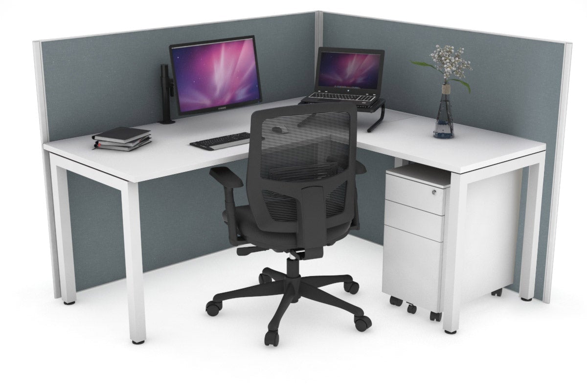 Horizon Quadro Square Leg L-Shaped Corner Office Desk [1400L x 1450W] Jasonl white leg white cool grey (1200H x 1400W x 1600W)
