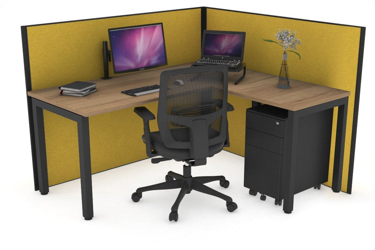 Horizon Quadro Square Leg L-Shaped Corner Office Desk [1400L x 1450W] Jasonl black leg salvage oak mustard yellow (1200H x 1400W x 1600W)
