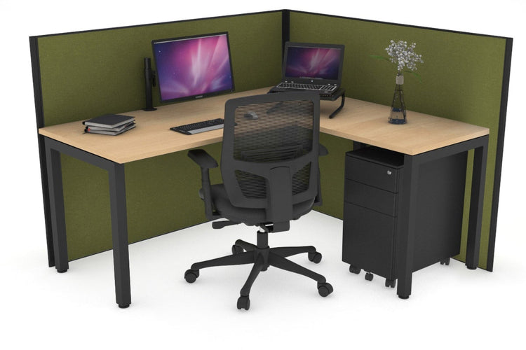 Horizon Quadro Square Leg L-Shaped Corner Office Desk [1400L x 1450W] Jasonl black leg maple green moss (1200H x 1400W x 1600W)