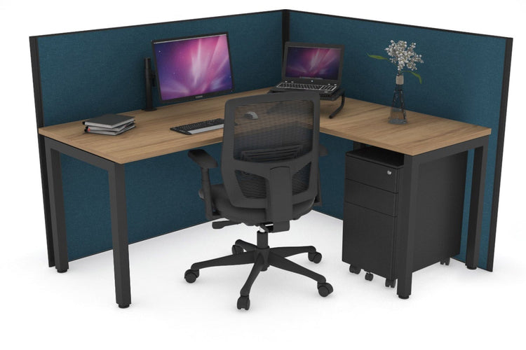 Horizon Quadro Square Leg L-Shaped Corner Office Desk [1400L x 1450W] Jasonl black leg salvage oak deep blue (1200H x 1400W x 1600W)