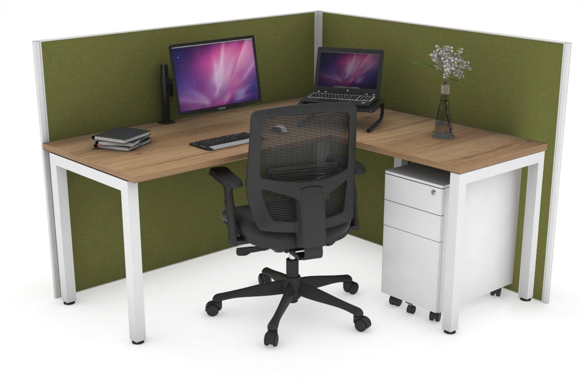 Horizon Quadro Square Leg L-Shaped Corner Office Desk [1400L x 1450W] Jasonl white leg salvage oak green moss (1200H x 1400W x 1600W)