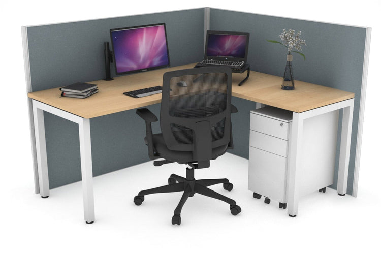 Horizon Quadro Square Leg L-Shaped Corner Office Desk [1400L x 1450W] Jasonl white leg maple cool grey (1200H x 1400W x 1600W)
