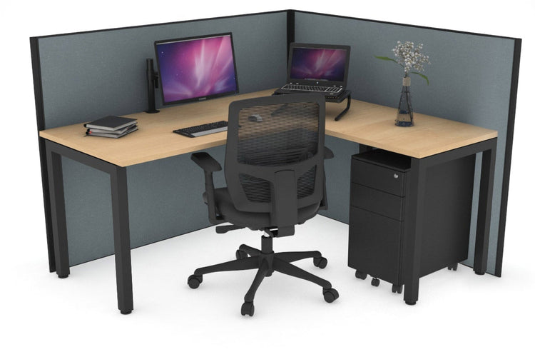 Horizon Quadro Square Leg L-Shaped Corner Office Desk [1400L x 1450W] Jasonl black leg maple cool grey (1200H x 1400W x 1600W)