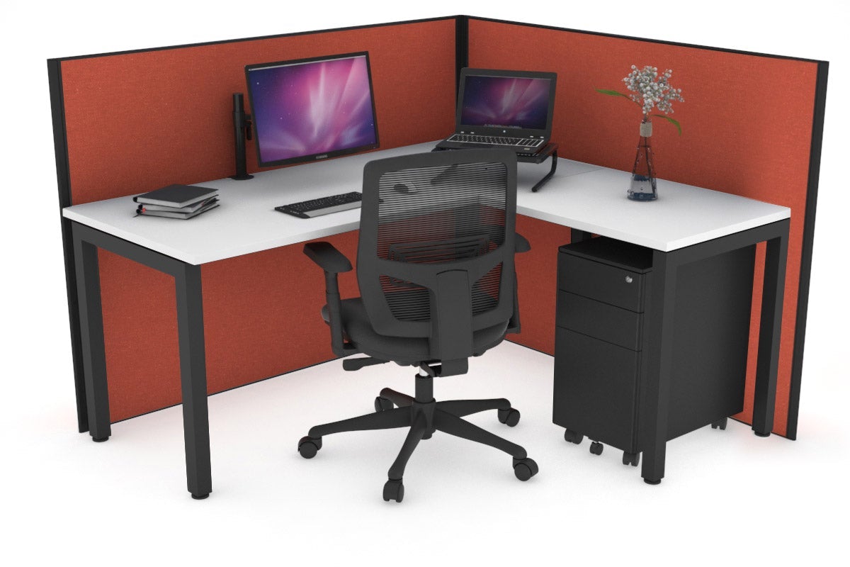 Horizon Quadro Square Leg L-Shaped Corner Office Desk [1400L x 1450W] Jasonl black leg white orange squash (1200H x 1400W x 1600W)