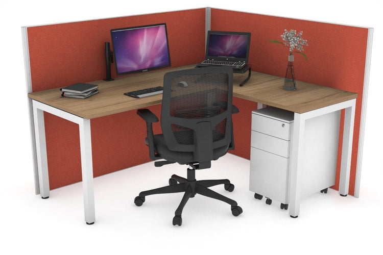 Horizon Quadro Square Leg L-Shaped Corner Office Desk [1400L x 1450W] Jasonl white leg salvage oak orange squash (1200H x 1400W x 1600W)