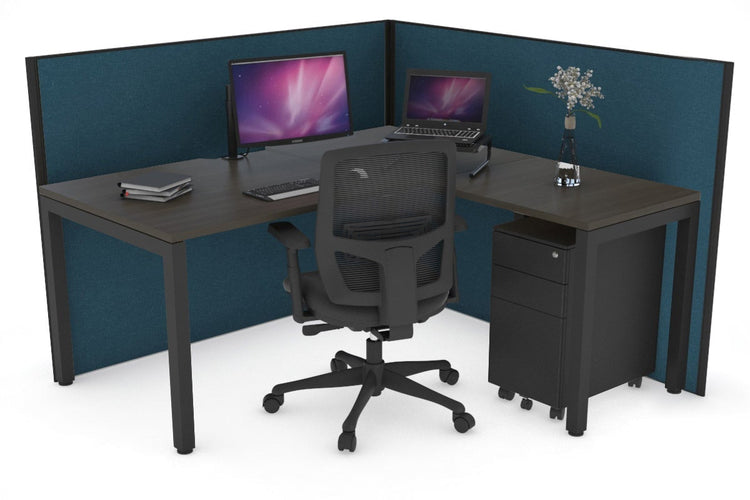 Horizon Quadro Square Leg L-Shaped Corner Office Desk [1400L x 1550W with Cable Scallop] Jasonl black leg dark oak deep blue (1200H x 1400W x 1600W)