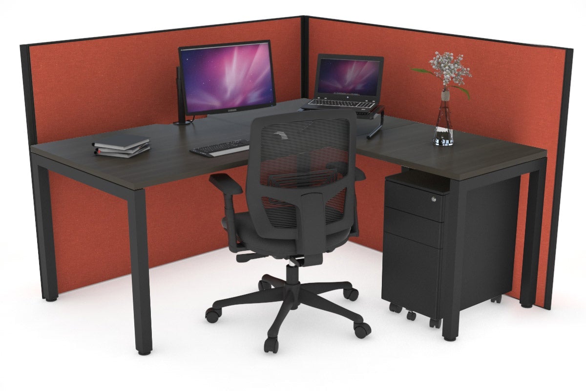 Horizon Quadro Square Leg L-Shaped Corner Office Desk [1400L x 1550W with Cable Scallop] Jasonl black leg dark oak orange squash (1200H x 1400W x 1600W)