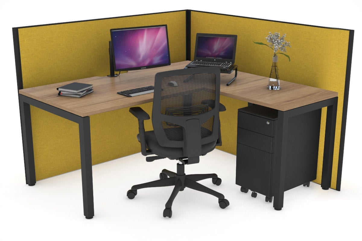 Horizon Quadro Square Leg L-Shaped Corner Office Desk [1400L x 1550W with Cable Scallop] Jasonl black leg salvage oak mustard yellow (1200H x 1400W x 1600W)