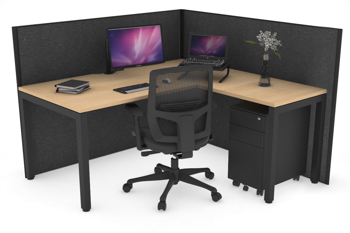 Horizon Quadro Square Leg L-Shaped Corner Office Desk [1400L x 1550W with Cable Scallop] Jasonl black leg maple moody charcoal (1200H x 1400W x 1600W)