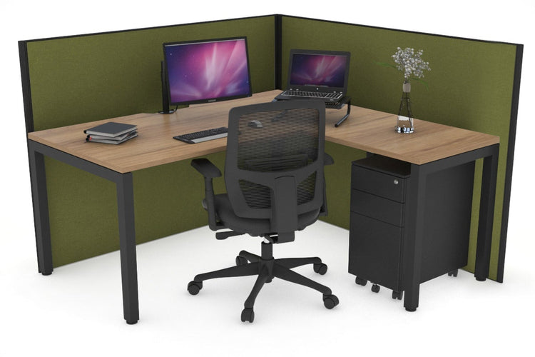Horizon Quadro Square Leg L-Shaped Corner Office Desk [1400L x 1550W with Cable Scallop] Jasonl black leg salvage oak green moss (1200H x 1400W x 1600W)