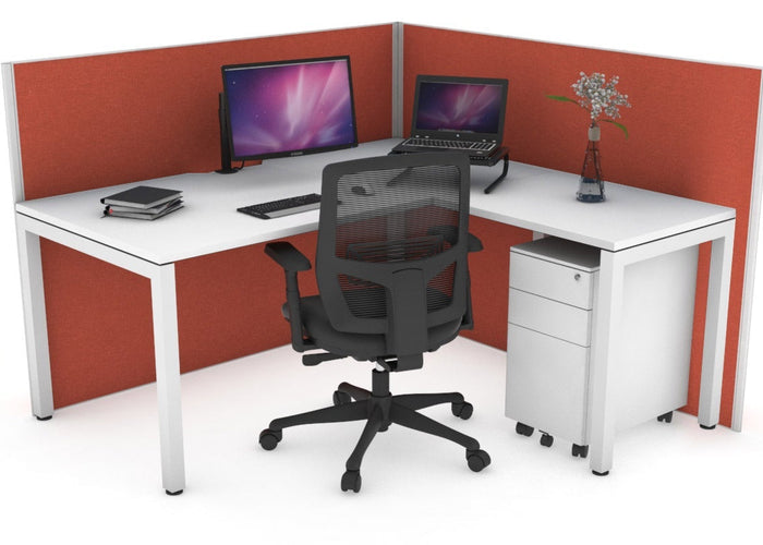 Horizon Quadro Square Leg L-Shaped Corner Office Desk [1400L x 1550W with Cable Scallop] Jasonl white leg white orange squash (1200H x 1400W x 1600W)