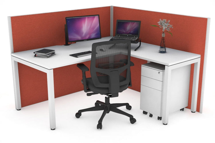 Horizon Quadro Square Leg L-Shaped Corner Office Desk [1400L x 1550W with Cable Scallop] Jasonl white leg white orange squash (1200H x 1400W x 1600W)