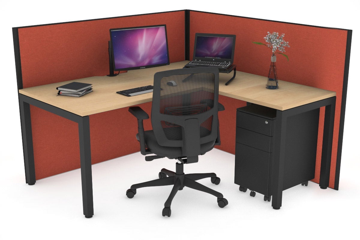 Horizon Quadro Square Leg L-Shaped Corner Office Desk [1400L x 1550W with Cable Scallop] Jasonl black leg maple orange squash (1200H x 1400W x 1600W)