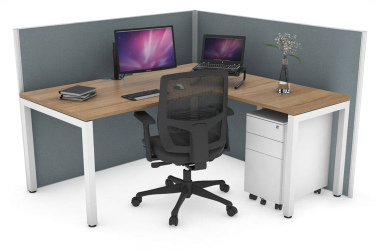 Horizon Quadro Square Leg L-Shaped Corner Office Desk [1400L x 1550W with Cable Scallop] Jasonl white leg salvage oak cool grey (1200H x 1400W x 1600W)