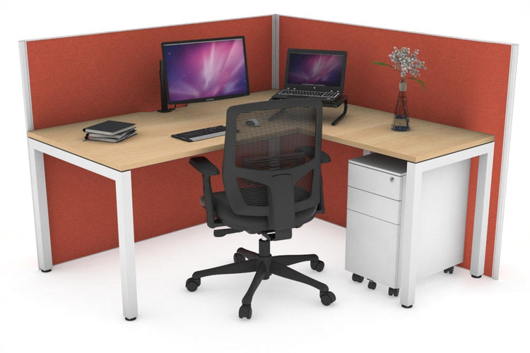 Horizon Quadro Square Leg L-Shaped Corner Office Desk [1400L x 1550W with Cable Scallop] Jasonl white leg maple orange squash (1200H x 1400W x 1600W)